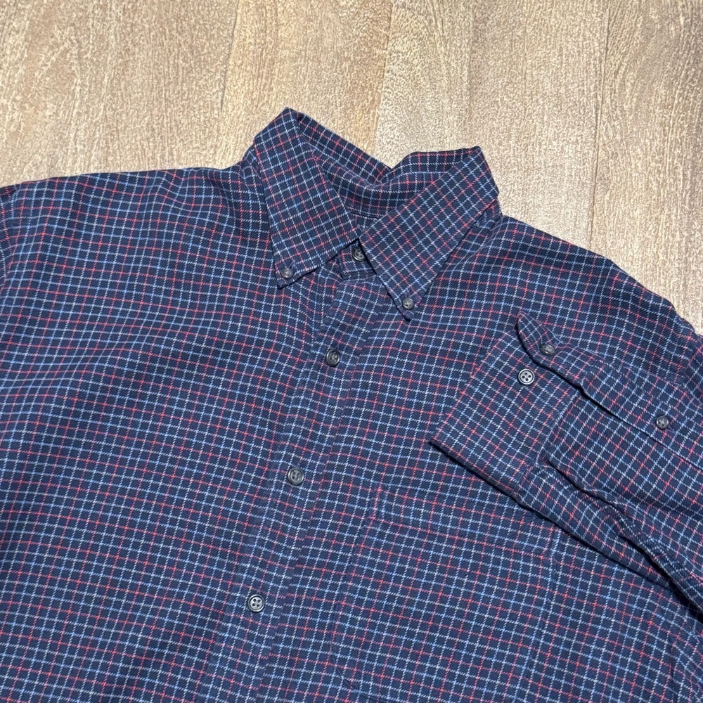 Lands End Men’s Long Sleeve Button Down Shirt Blue Red Size Medium